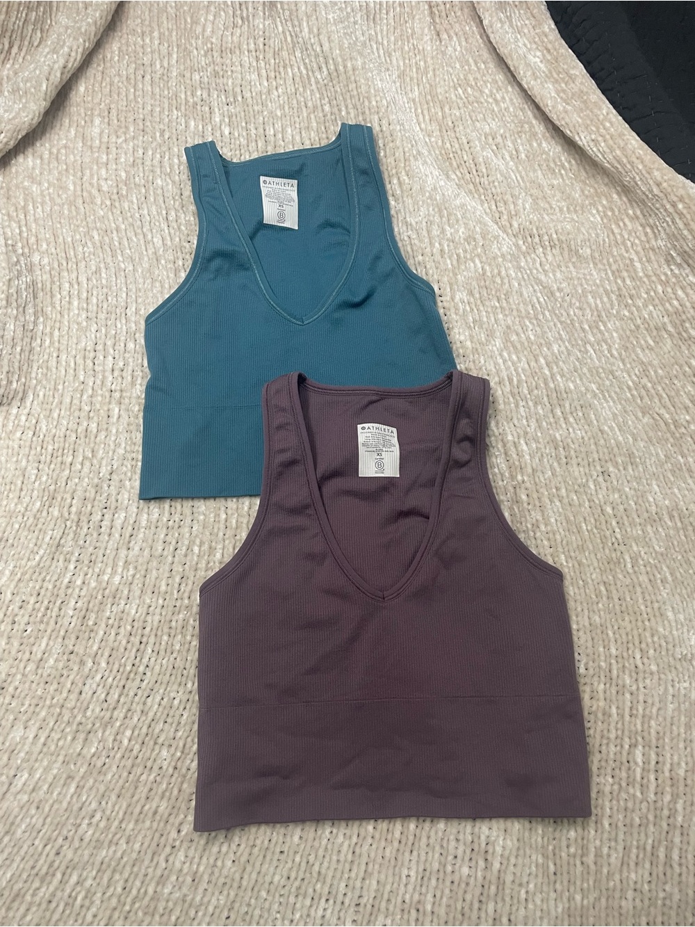 Athleta Ribbed V-Neck Crop Tank Duo - Teal & Plum